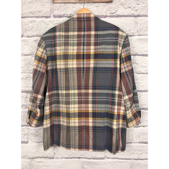 J.Crew Ludlow Mens 42S Preppy Equestrian‎ Old Money Madras Plaid Dinner Jacket - Picture 4 of 12